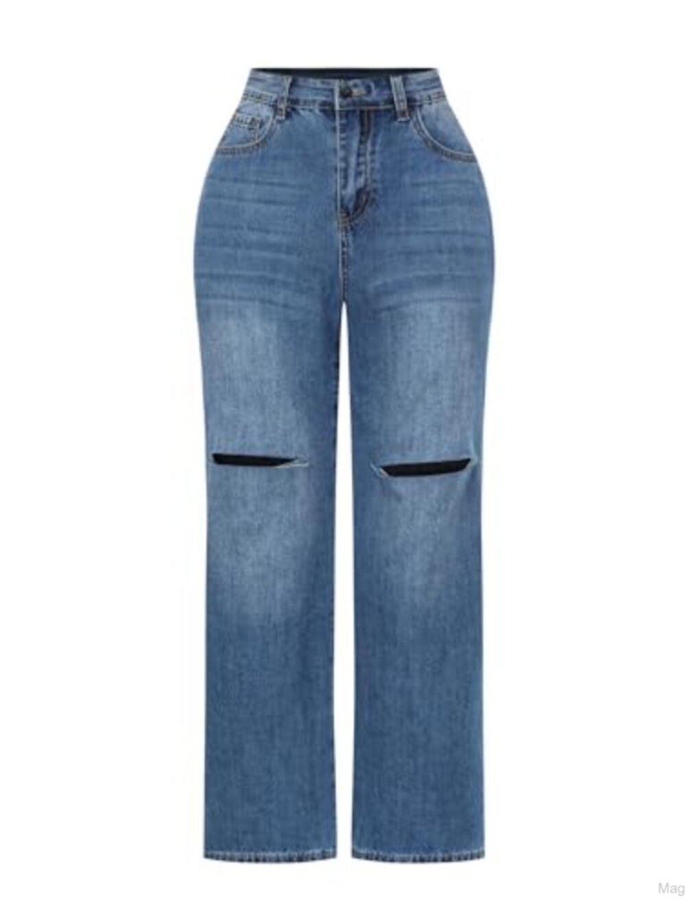 High Waisted Wide Leg Stretchy Distressed Denim Jeans